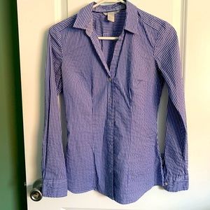 blue stripped fitted button down